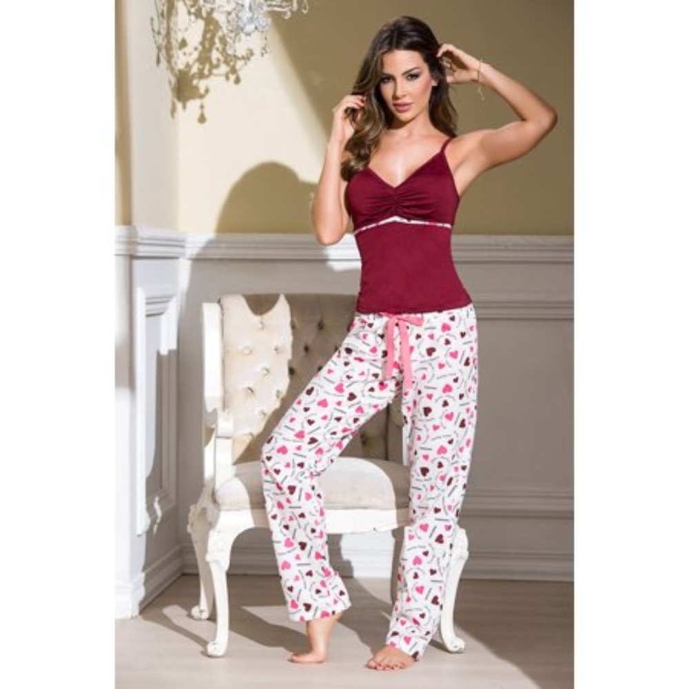 Burgundy, Pink & Red Heart Top & Pants Set
